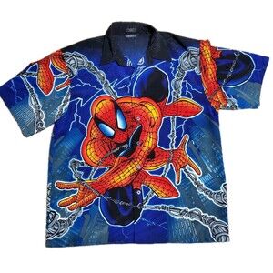 Vintage Changes 2001 Marvel Comics Spiderman Button Shirt Mens XL All Over Print